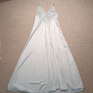 Vintage Olga Nightgown Slip Dress Large Light Blue Lace Bodice Bridal Gown Maxi
